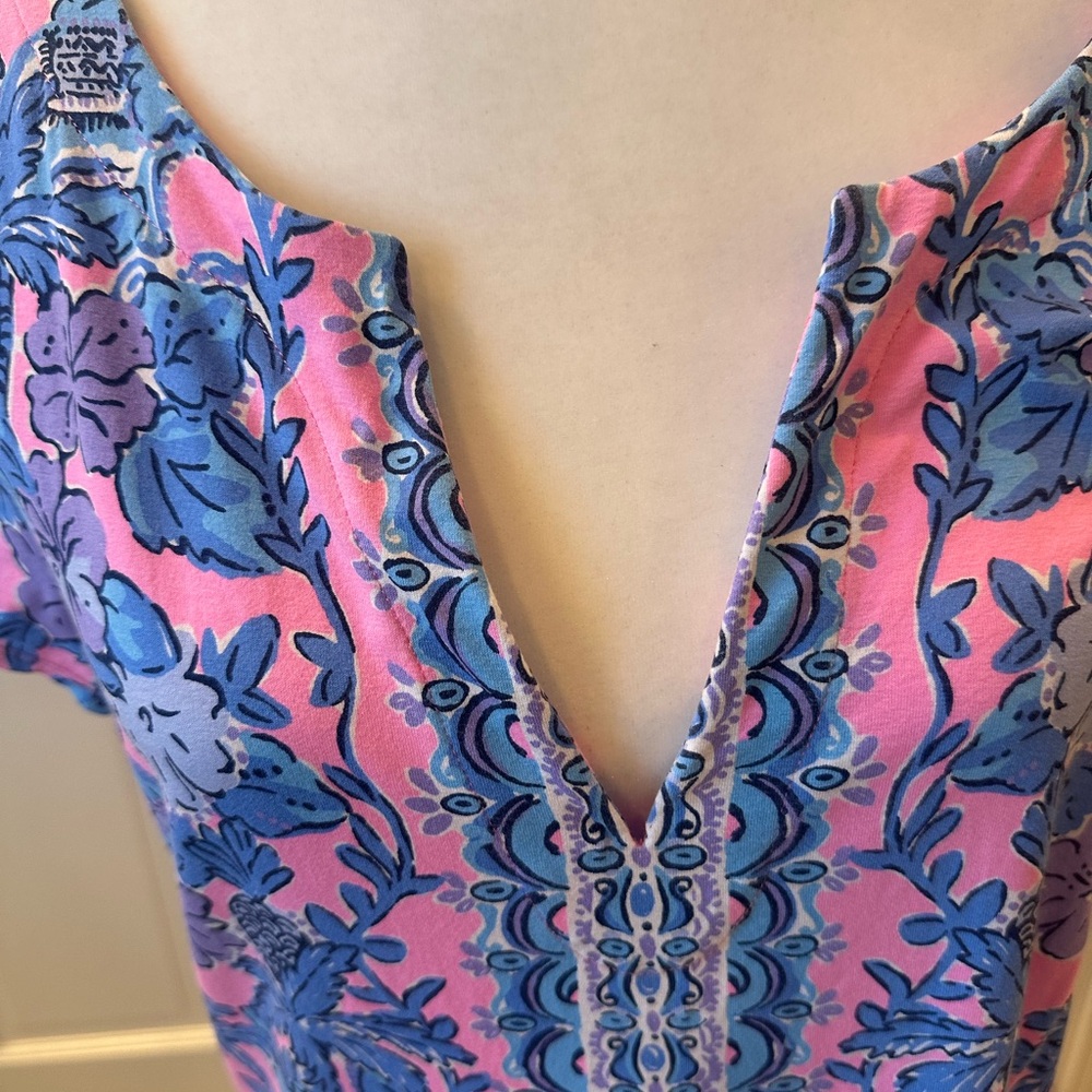 Lilly Pulitzer Pink and Blue Floral V-Neck Dress - Picture 5 of 13